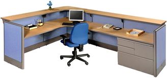 Picture of L Shape Reception Desk Cubicle Workstation with Filing