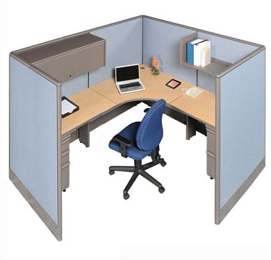 Picture of Powered 84" L Shape Cubicle Desk Workstation with Filing and Overhead Storage