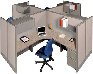 Picture of Quad Cluster of 4 Person Powered L Shape Cubicle Desk Workstation