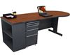 Picture of P Top Steel Office Desk with Filing Pedestal and Low Bookcase