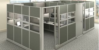 Picture of Cluster of 2 Peron Private Offfice Cubicle Desk Workstation with Storage and Doors