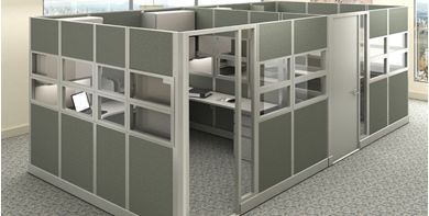 Picture of Cluster of 2 Peron Private Offfice Cubicle Desk Workstation with Storage and Doors
