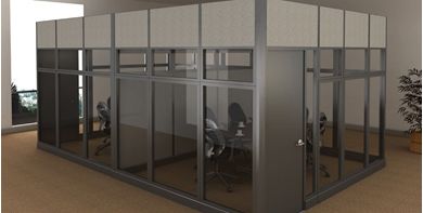 Picture of Cluster of 2 Person Private Office Conference Cubicle Workstation with Door