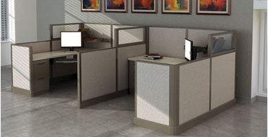 Picture of Cluster of 2 Person 6'x 6' L Shape Office Desk Cubicle Workstation