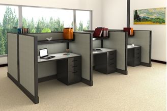 Picture of Cluster of 6 Person Telemarketing Cubicle Workstation with Filing