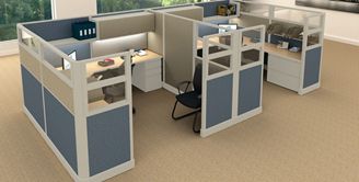 Picture of Cluster of 2 Person 8' x 8' L Shape Cubicle Desk Workstation