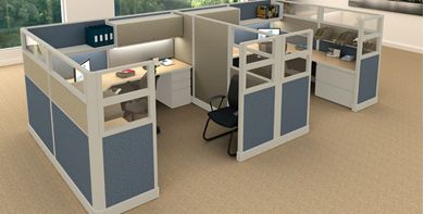 Picture of Cluster of 2 Person 8' x 8' L Shape Cubicle Desk Workstation