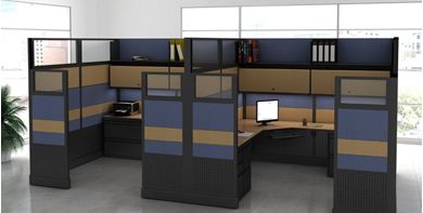 Picture of Cluster of 2 Person 8' x 8' L Shape Cubicle Desk Workstation