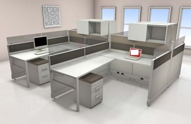 Picture of Cluster of 4 Person L Shape Cubicle Desk Workstation