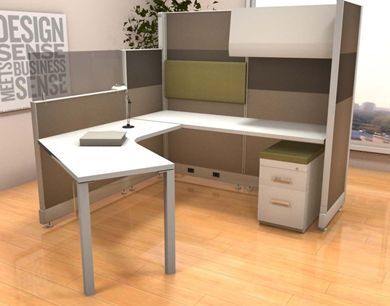 Picture of 6' x 7' L Shape Cubicle Desk Workstation with Overhead Storage