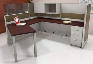 Picture of 7' x 7' L Shape Office Cubicle Desk Workstation with Storage