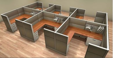 Picture of Cluster of 6 Person 6' x 7' L Shape Cubicle Desk Workstation with Lateral Filing