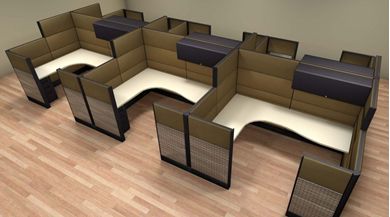 Picture of Cluster of 6 Person L Shape Cubicle Desk Workstation with Overhead Storage