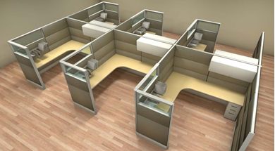 Picture of Cluster of 6 Person L Shape Cubicle Desk Workstation with Glass Header