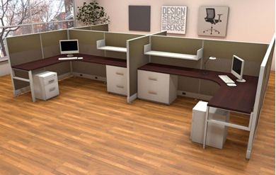 Picture of Cluster of 4 Person L Shape Office Desk Workstation
