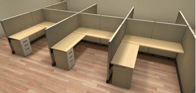 Picture of Cluster of 6 Person L Shape 6' x 6' Cubicle Desk Workstation