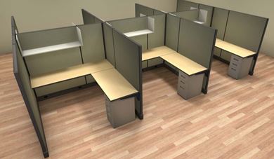 Picture of CLuster of 6 Person L Shape 6' x 6' Cubicle Desk Workstation