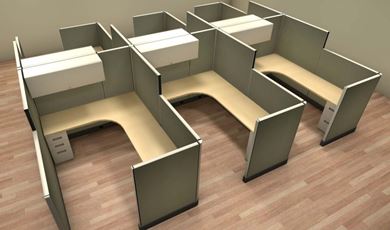 Picture of Cluster of 6 Person L Shape 6' x 8' Cubicle Desk Workstation