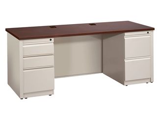 Picture of 36" X 72" Bowfront Metal Office Desk with 2 Locking Filing Pedestals