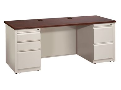 Picture of 36" X 72" Bowfront Metal Office Desk with 2 Locking Filing Pedestals