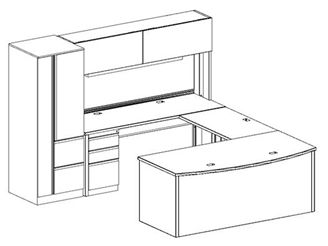 Picture of 72" U Shape Bow Front Metal Office Desk Workstation with Overhead Storage and Wardrobe Cabinet