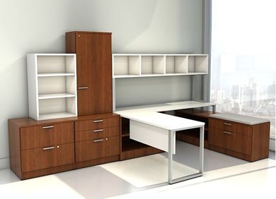 Picture of Contemporary U Shape Office Desk Workstation with Bookcase Lateral Storage
