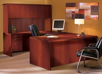 Picture of 72" U Shape Laminate Office Desk Workstation, Overhead Storage