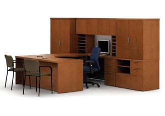 Picture of 72" Curved U Shape Office Desk Station with Overhead and Multi Filing Storage