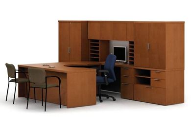 Picture of 72" Curved U Shape Office Desk Station with Overhead and Multi Filing Storage