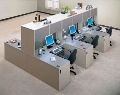 Picture of Cluster of 6 Person L Shape Office Desk Workstation with Filing and Overhead Storage