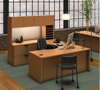 Picture of 72" U Shape Office Desk Workstation with Overhead Storage and Lateral Filing