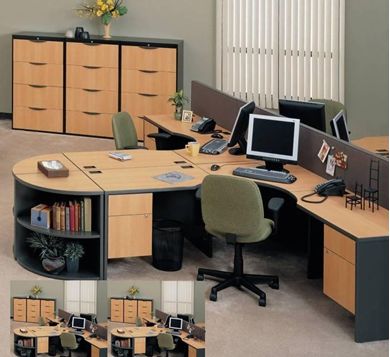 Picture of Quad 4 Person Shared Desk Station with 4 Drawer Lateral Filing Center