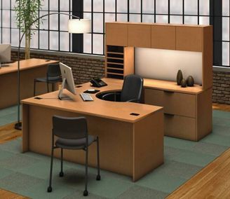 Picture of 72" U Shape Office Desk Workstation with Overhead Storage and Lateral Filing