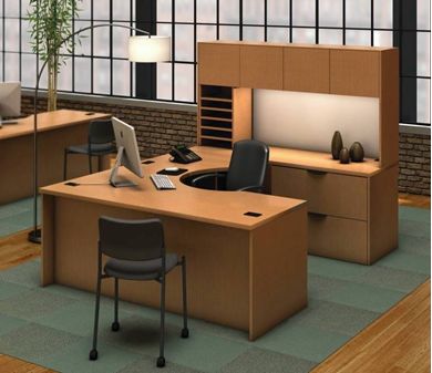 Picture of 72" U Shape Office Desk Workstation with Overhead Storage and Lateral Filing