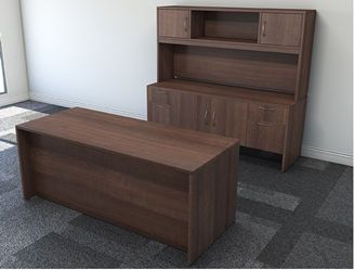 Picture of Executive Office Desk with Storage Credenza and Overhead Storage