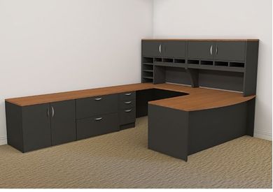 Picture of U Shape Office Desk Workstation with Closed Overhead Storage