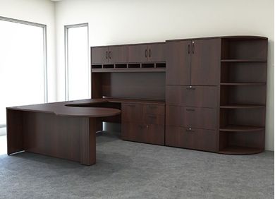 Picture of U Shape Office Desk Workstation with Overhead Storage