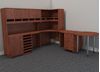 Picture of L Shape Office Corner Desk Workstation with Overhead Storage and Conference Table
