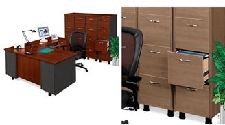 Picture of Contemporary L Shape Office Desk Workstation with Vertical File Cabinet