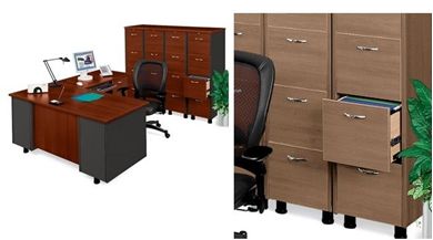 Picture of Contemporary L Shape Office Desk Workstation with Vertical File Cabinet