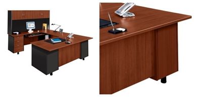 Picture of Contemporary U Shape Office Desk Workstation with Closed Overhead Storage
