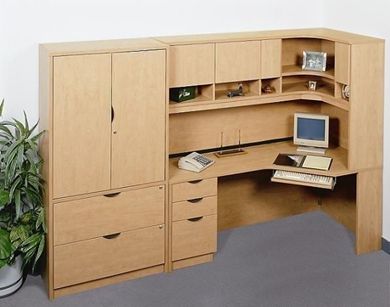 Picture of Corner Curve Desk with Overhead Storage and Lateral File Cabinet