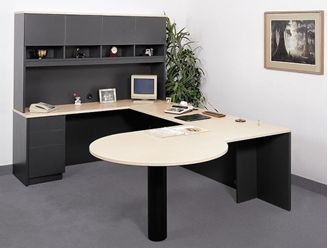 Picture of 72" P Top U Shape Office Desk Workstation with Closed Overhead Storage