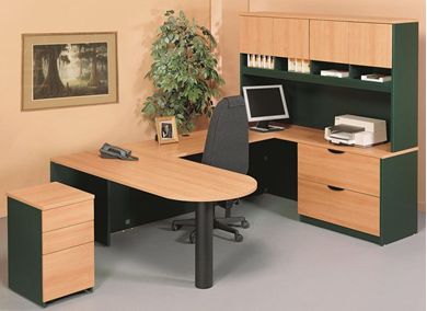 Picture of 72"W P Top U Shape Office Desk Workstation with Closed Overhead Storage and Mobile Pedestal