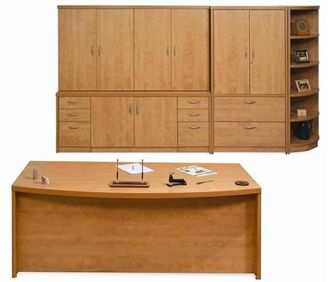 Picture of 72" Bowfront Executive Desk with Storage Credenza and Bookcase Files