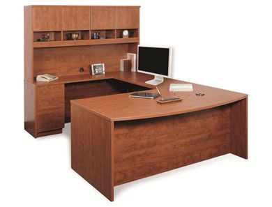 Picture of 72" U Shape Bowfront U Shape Office Desk Workstation with Overhead Storage