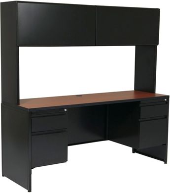 Picture of Double Pedestal Metal Desk with Flipper Overhead Storage Hutch