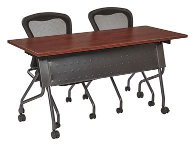 Picture of 60" Mobile Nesting Training Table with 2 Armless Mesh Nesting Chairs