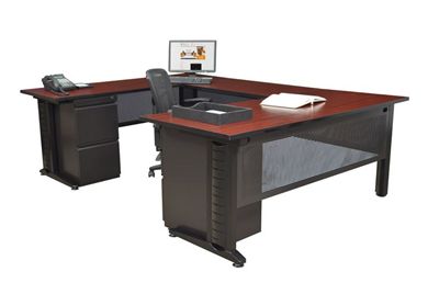 Picture of 72" U Shape Metal Office Desk Workstation with Wire Management and Filing Pedestals