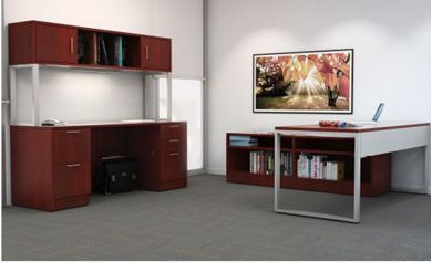 Picture of Contemporary Executive Office Table with Kneespace Credenza and Hutch